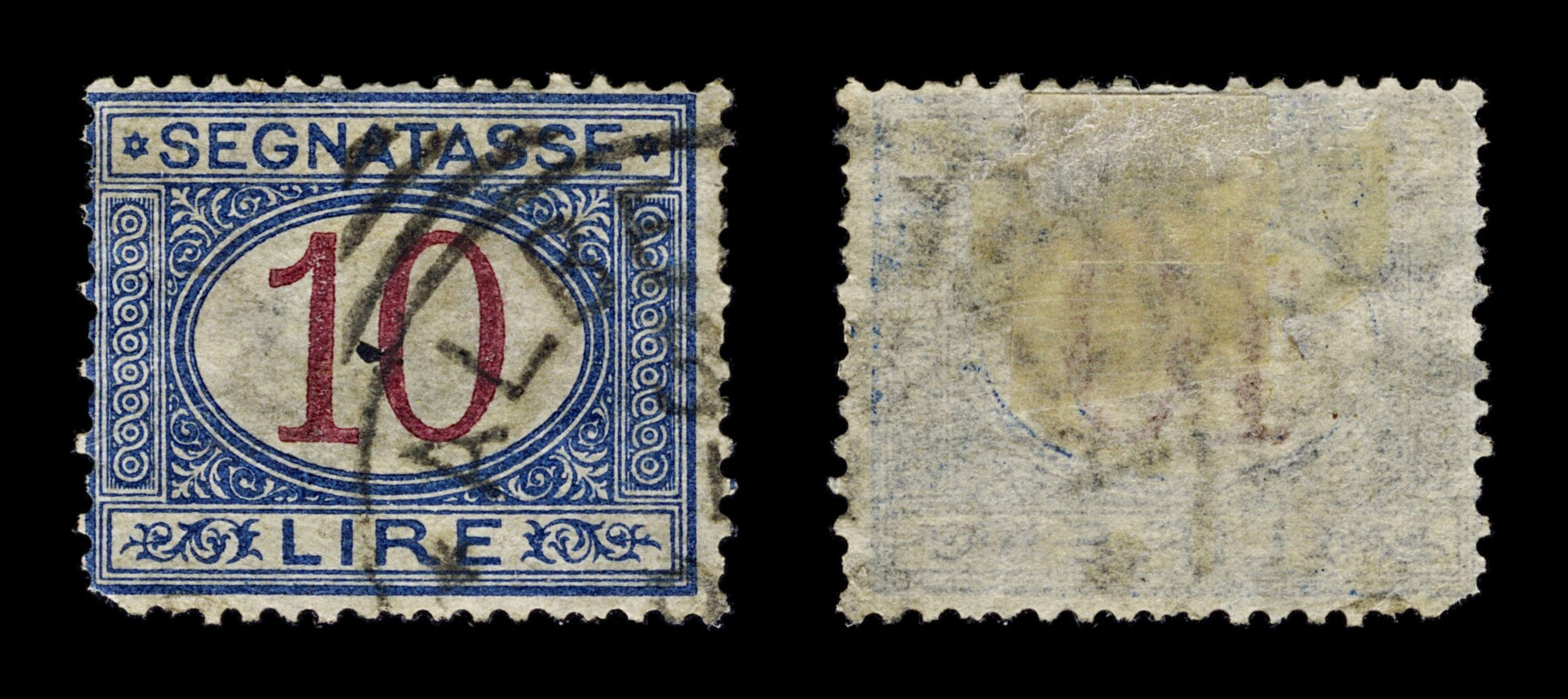 4406 Italy SG D38 10 Lire Blue & Brown. 1870. Sc# J19 Mi P14 Ggood Used. C£48