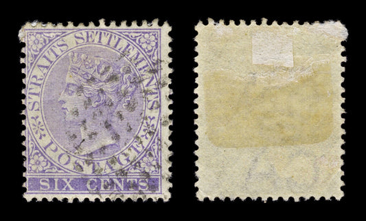 4416 Straits Settlements SG66 6c Lilac. 1884. Sc#48a Mi32b Fine Used. C£26