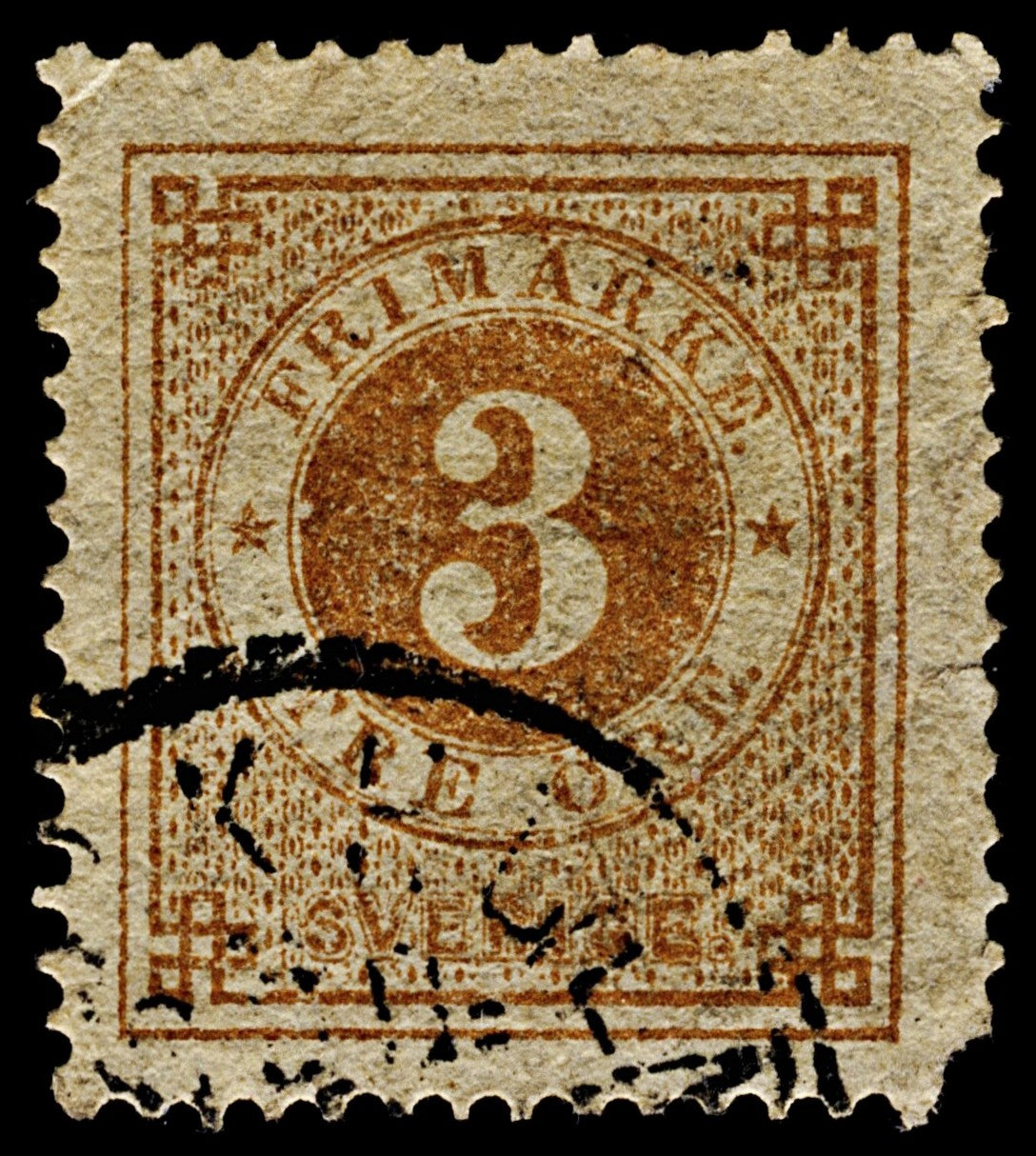 4423 Sweden SG16 3 Ore Brown. 1872. Sc#17 Mi17A Minor Faults. C£25