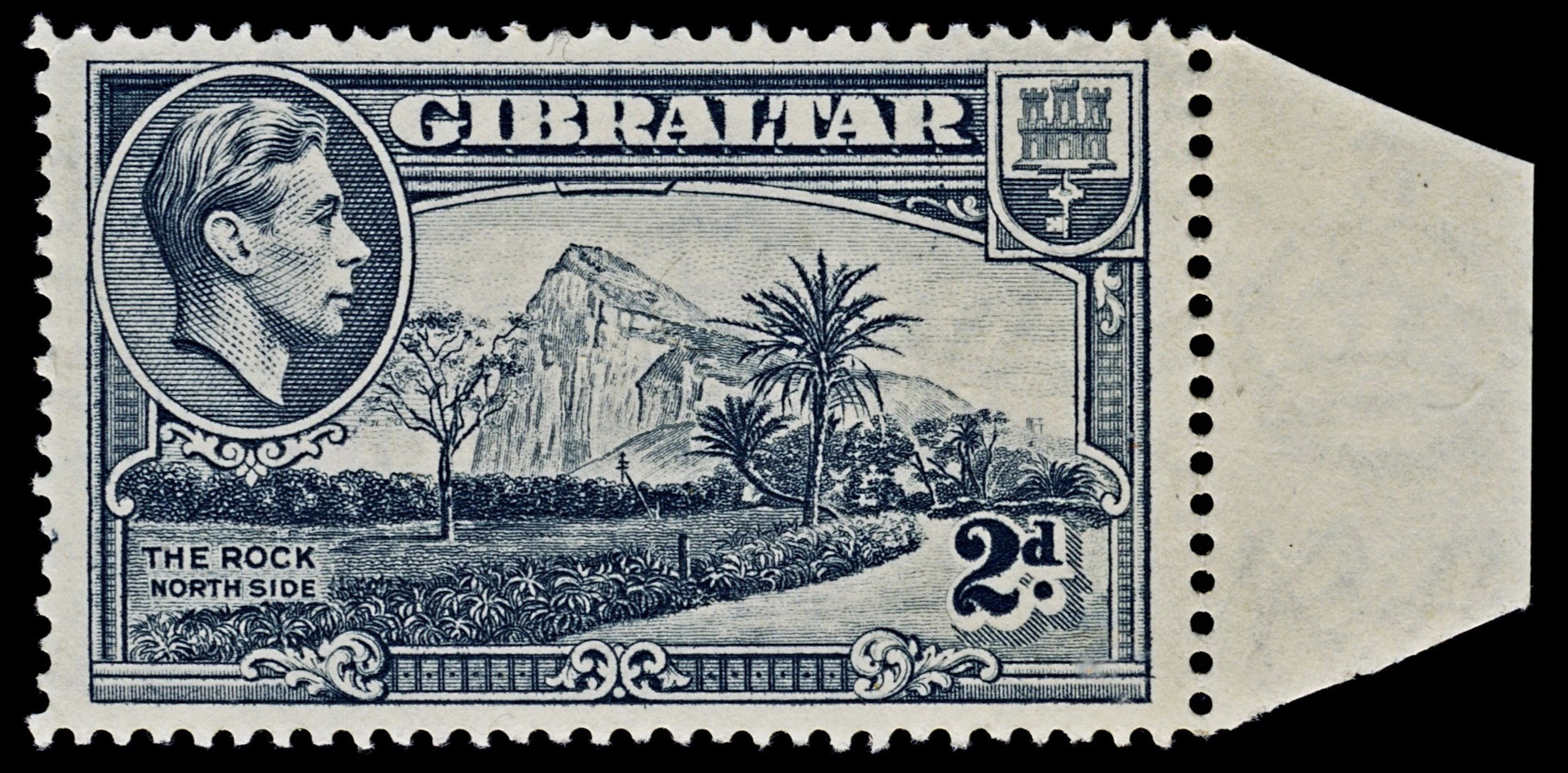 4489 Gibraltar SG124 2d Grey. P14. 1938. Sc#110a Mi110B LMM Mint. C£32