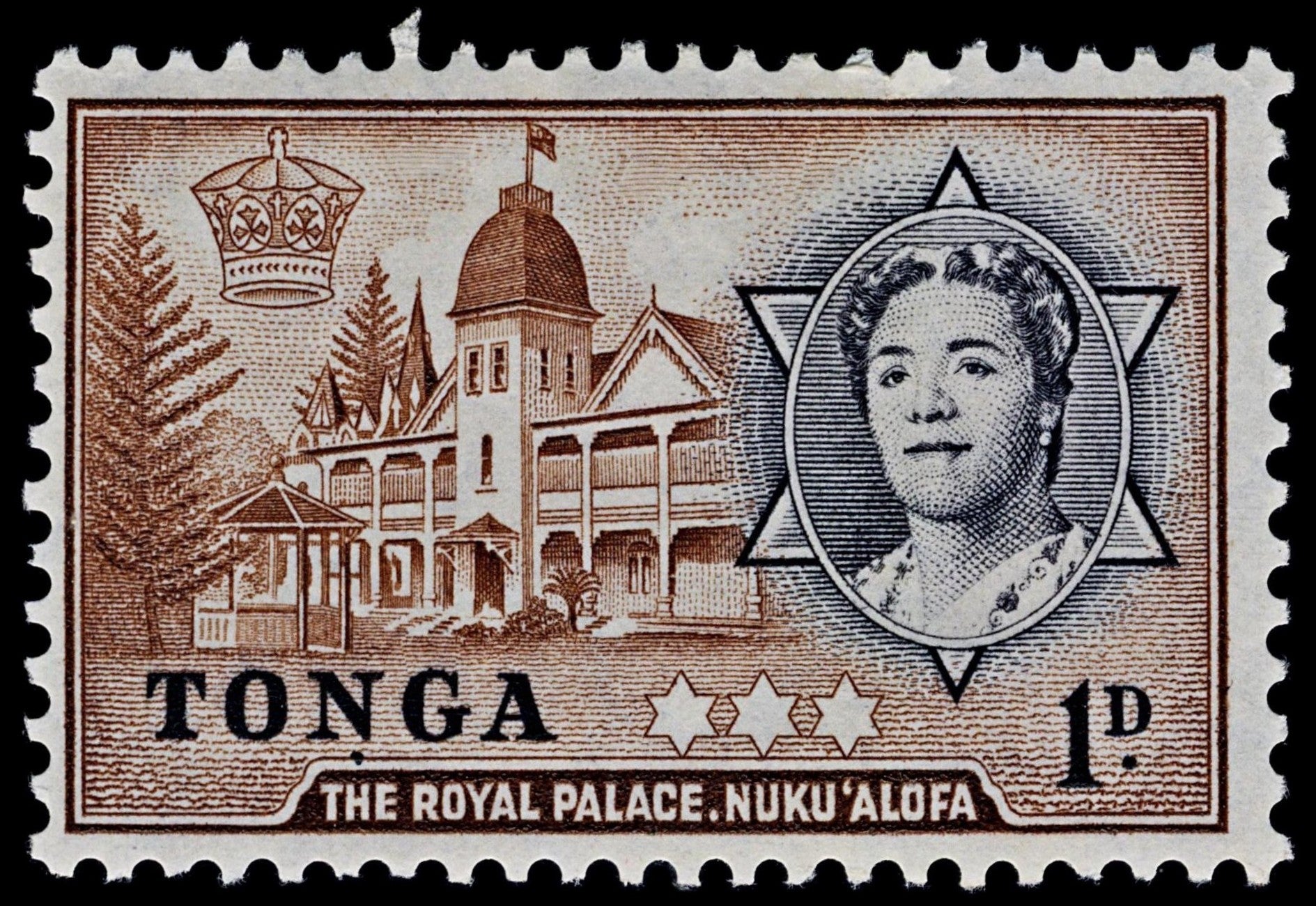 4497 Tonga SG101 1d Black & Red-Brown. Dot below "N". 1953. Sc#100 Mi100 LMM Mint. C£25