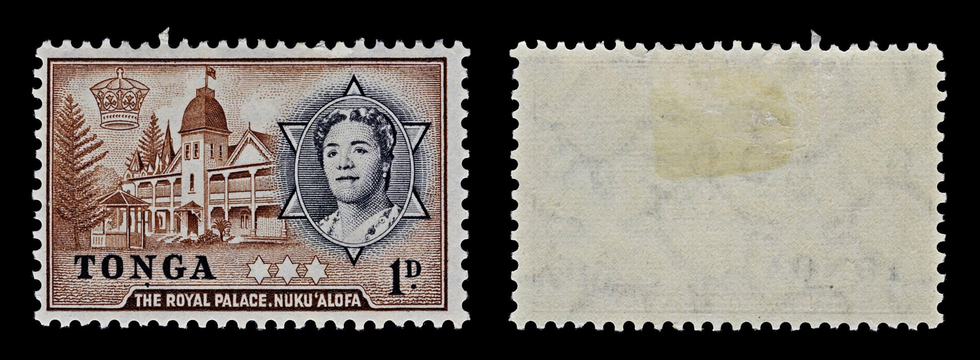 4497 Tonga SG101 1d Black & Red-Brown. Dot below "N". 1953. Sc#100 Mi100 LMM Mint. C£25