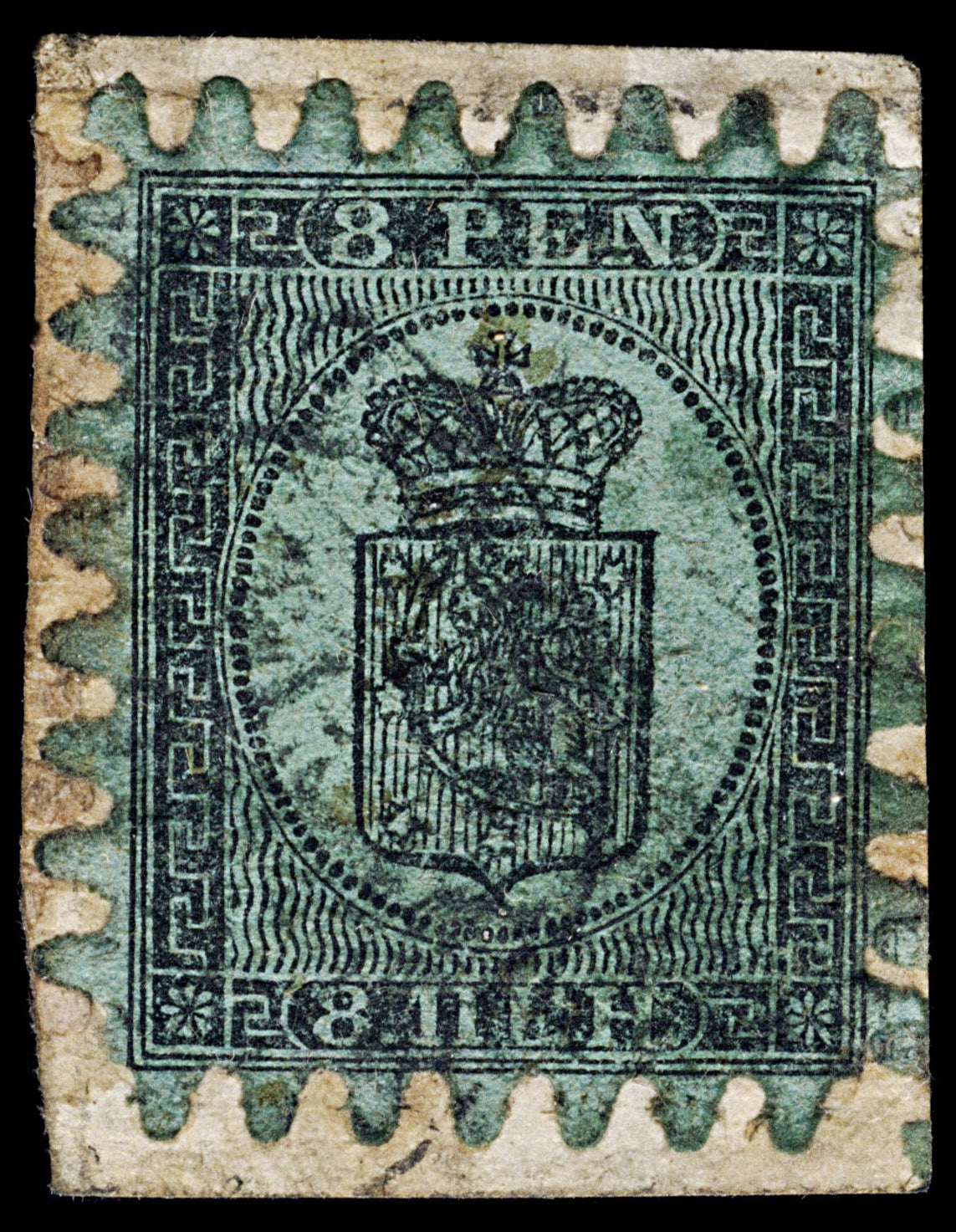 4702 Finland SG45 8p Black on Green. 1866. Sc#7 Mi6Bx Used. C£170