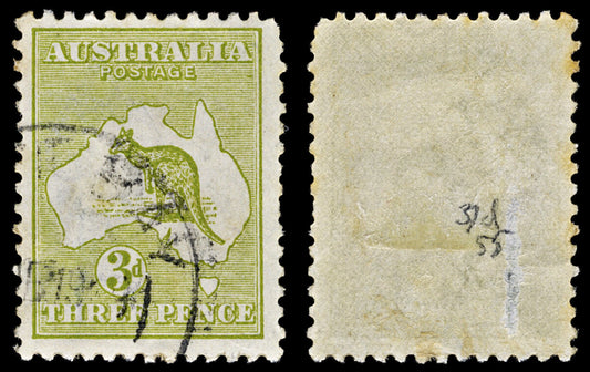 4731 Australia SG37d 3d Yellow-Olive. Die II. 1915. Sc#47a Mi43XII Used. C£55