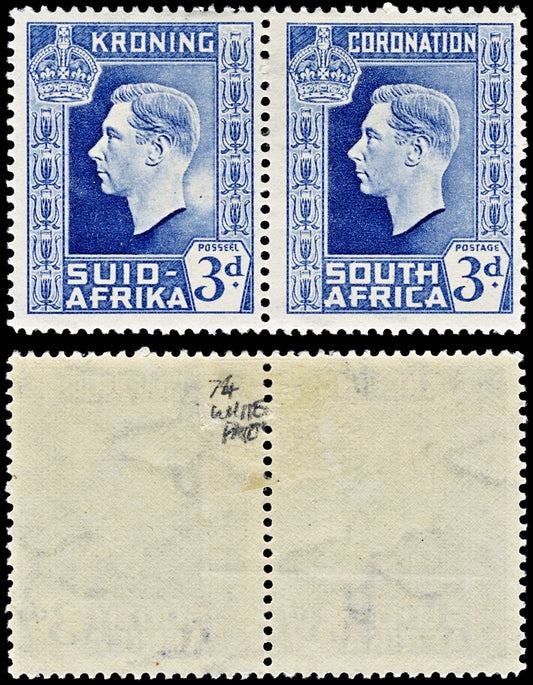 4734 South Africa SG74 3d Ultramarine. Large White Patch. 1937. Sc#77 Mi115-116 MM Mint. C£140