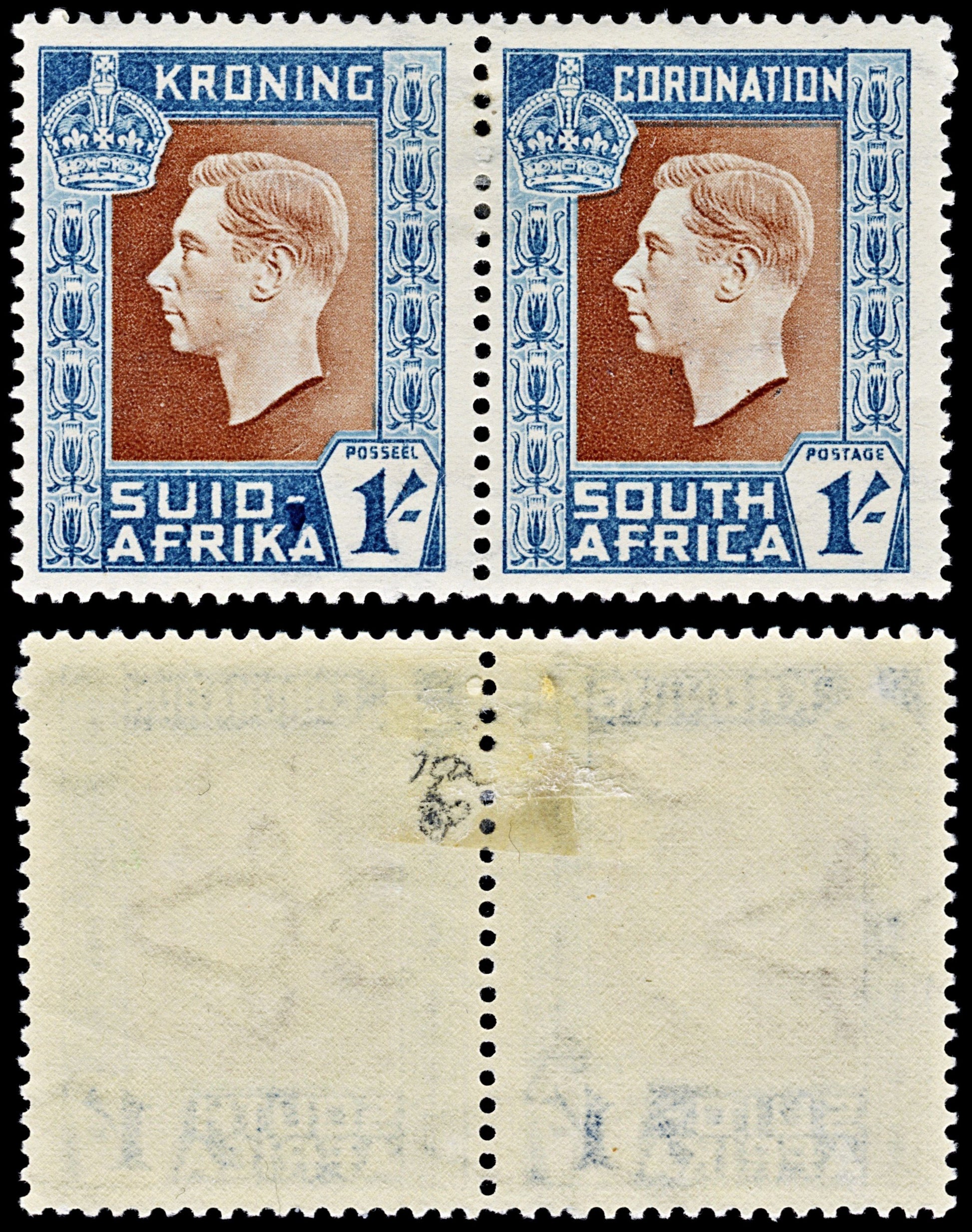 4735 South Africa SG75a 1s Blue & Brown. Dash Flaw. 1937. Sc#78 Mi117-118 MM Mint. C£80