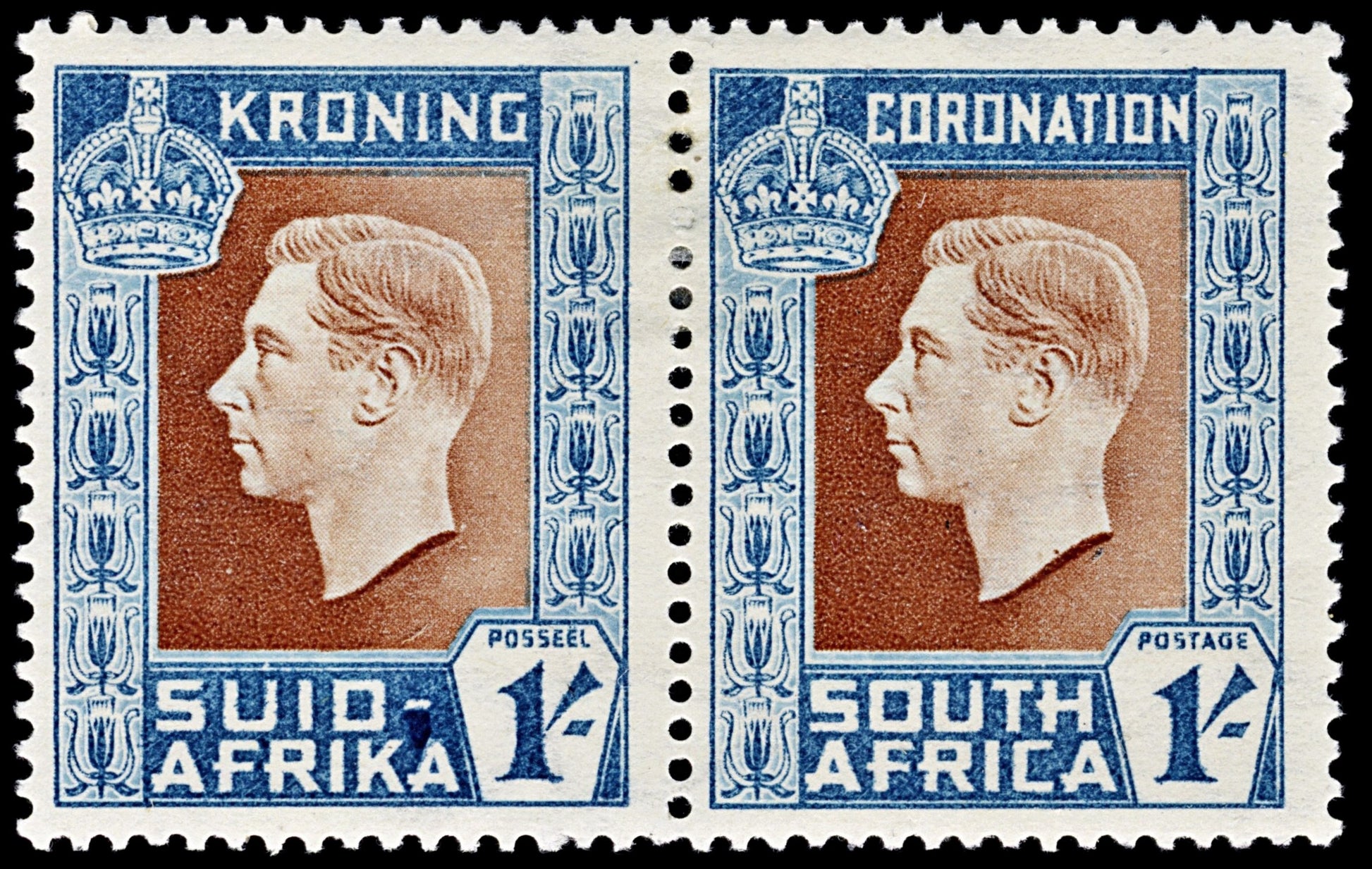 4735 South Africa SG75a 1s Blue & Brown. Dash Flaw. 1937. Sc#78 Mi117-118 MM Mint. C£80