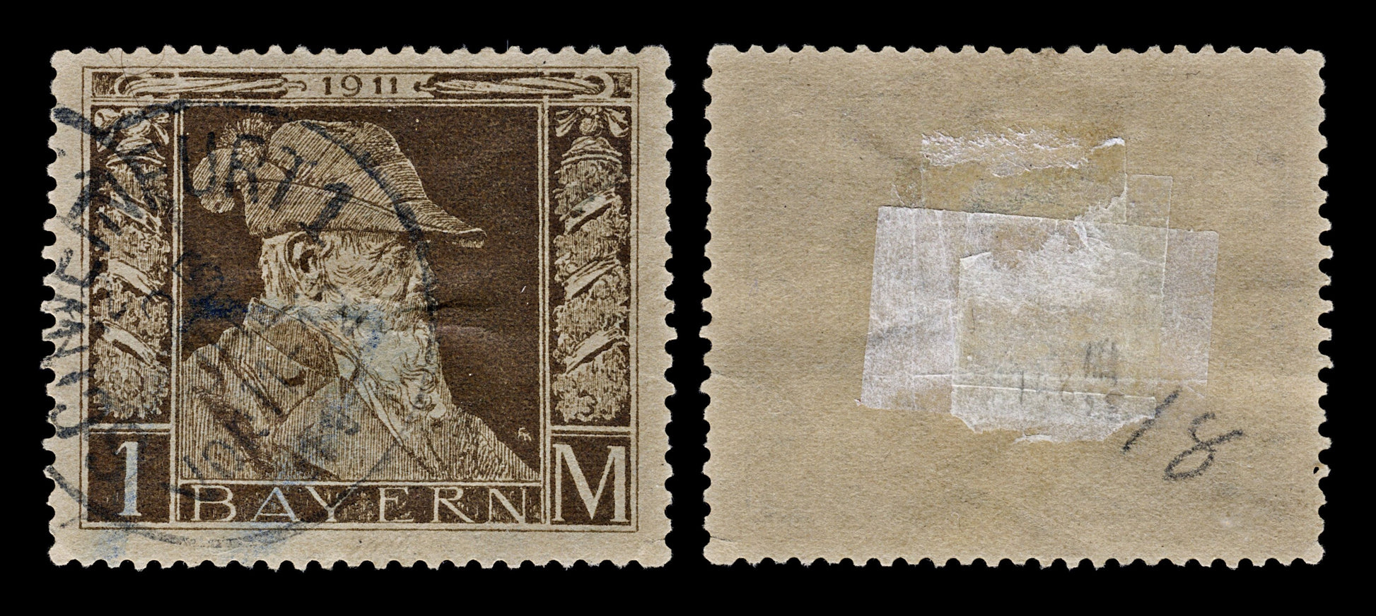 4740 Bavaria SG148 1M Brown on Grey-Brown. 1911. Sc#86 Mi86I Used. C£65