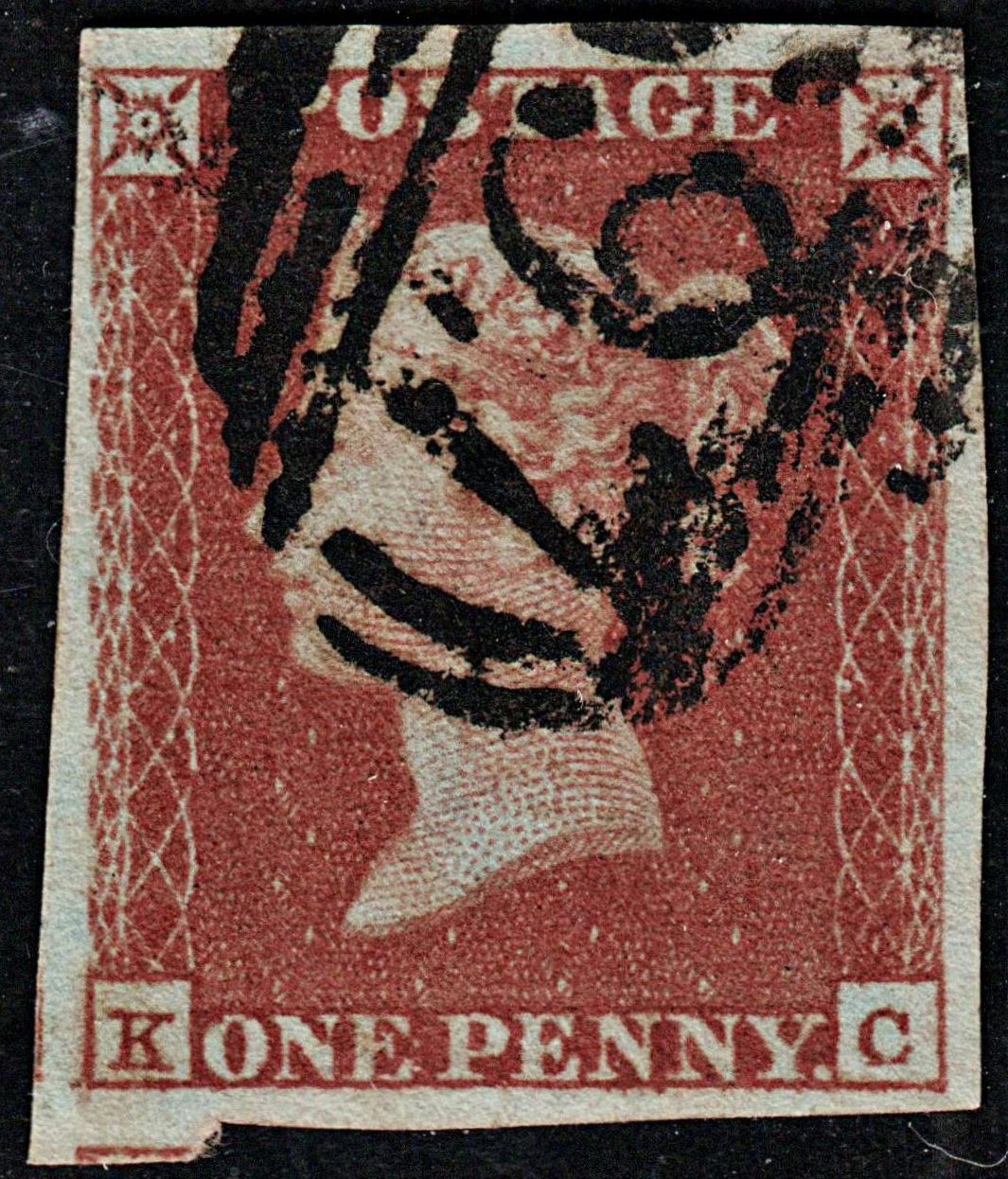 3668 GB 1d Red 1850. SG8 Sc3 Mi3. Spec BS32 Plate 102. "KC". 4 Margins. c£35