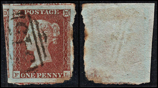 3694 GB 1d Red 1851. SG8 Sc3 Mi3. Spec BS32. Plate 107. "FL". SCARCE.. 4 Margins. c£525