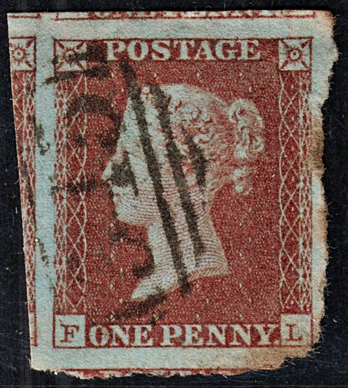 3694 GB 1d Red 1851. SG8 Sc3 Mi3. Spec BS32. Plate 107. "FL". SCARCE.. 4 Margins. c£525