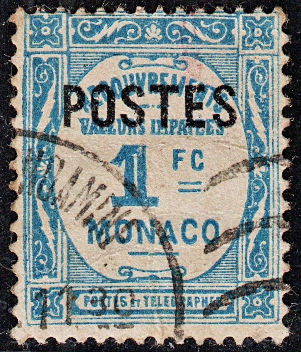 3709 MONACO 1F Light blue 1937. SG159 Sc141 Mi159 Fine. c£10