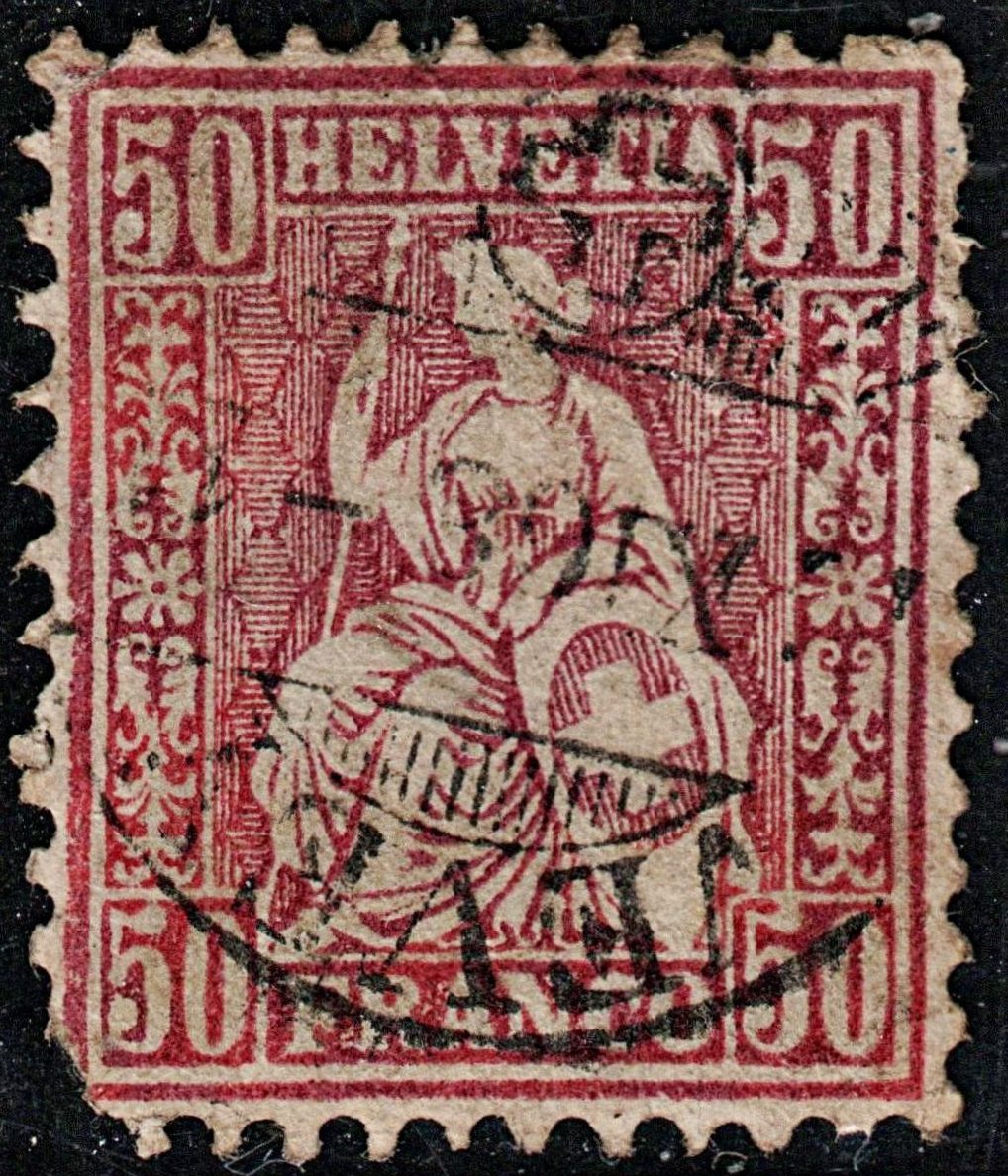 3710 SWITZERLAND 50ct Lilac 1867. SG67 Sc59 Mi35 Average. c£60