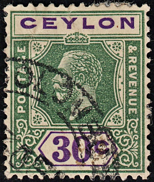 3720 CEYLON 30c Green,Violet 1922. SG352 Sc239 Mi199 Good. c£7