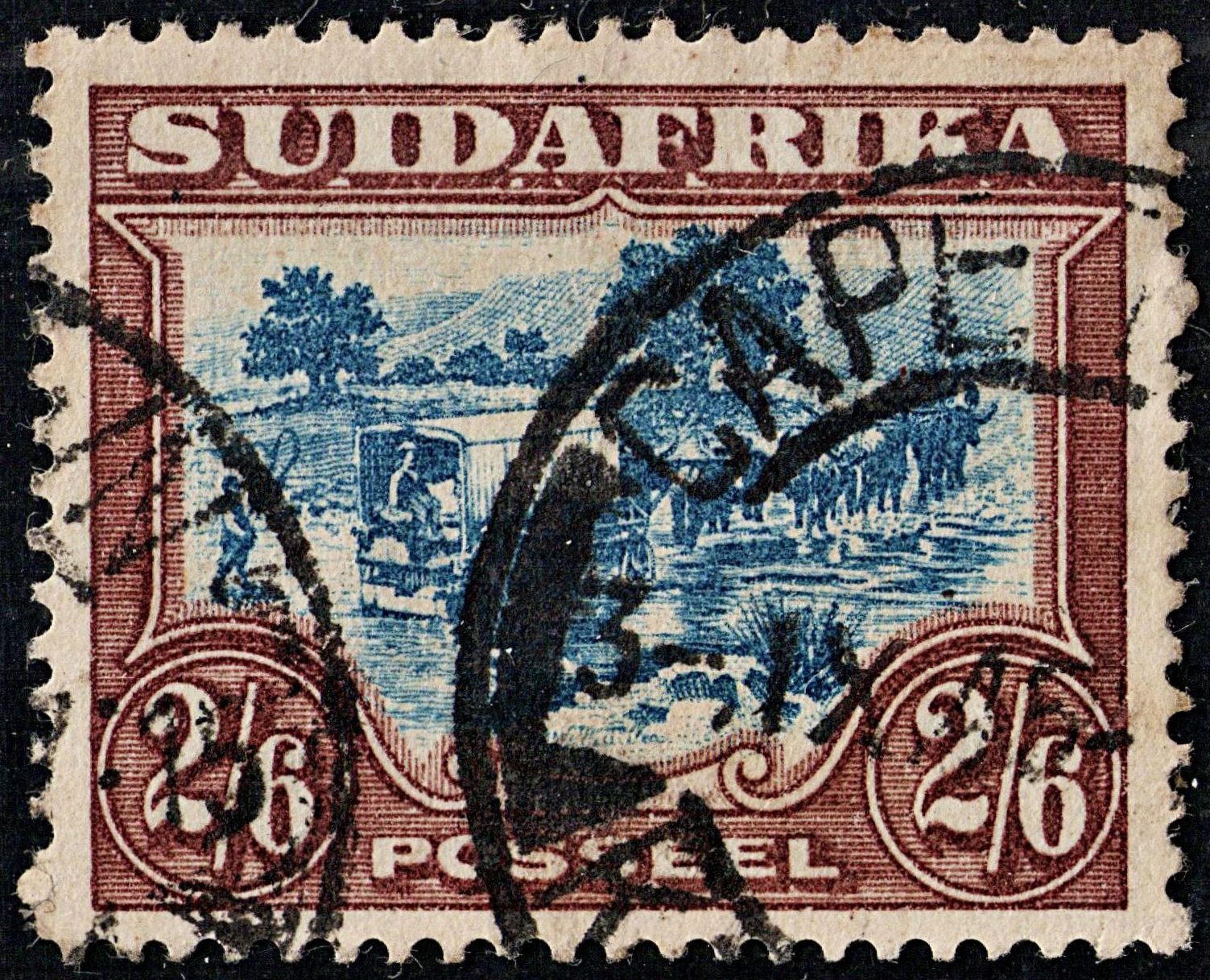 3730 SOUTH AFRICA 2'6sh Brown,Dark opal green 1927. SG37 (E) Sc30a Mi37A Fine. c£17