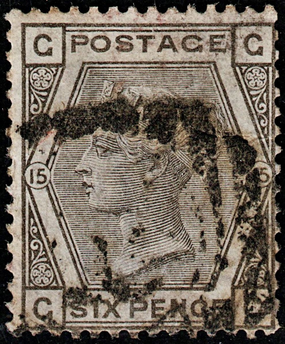 3740 GB 6d Grey 1874. SG147 Sc62 Mi44. Spec J85. Plate 15. "GG". Good Used. c£90