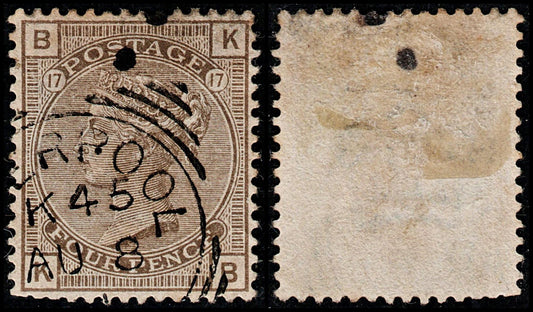 3743 GB 4d Light grey brown 1882. SG160 Sc84 Mi61. Spec J68. Plate 17. "KB". Liverpool squared circle postmark. Fine. c£80