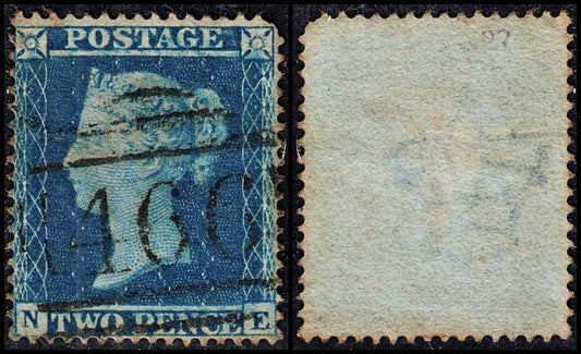 3783 GB 2d Dark blue 1858. SG36a Mi11IIA. Spec F8c. "NE". Plate 6. Re-Entry. Fine. c£550