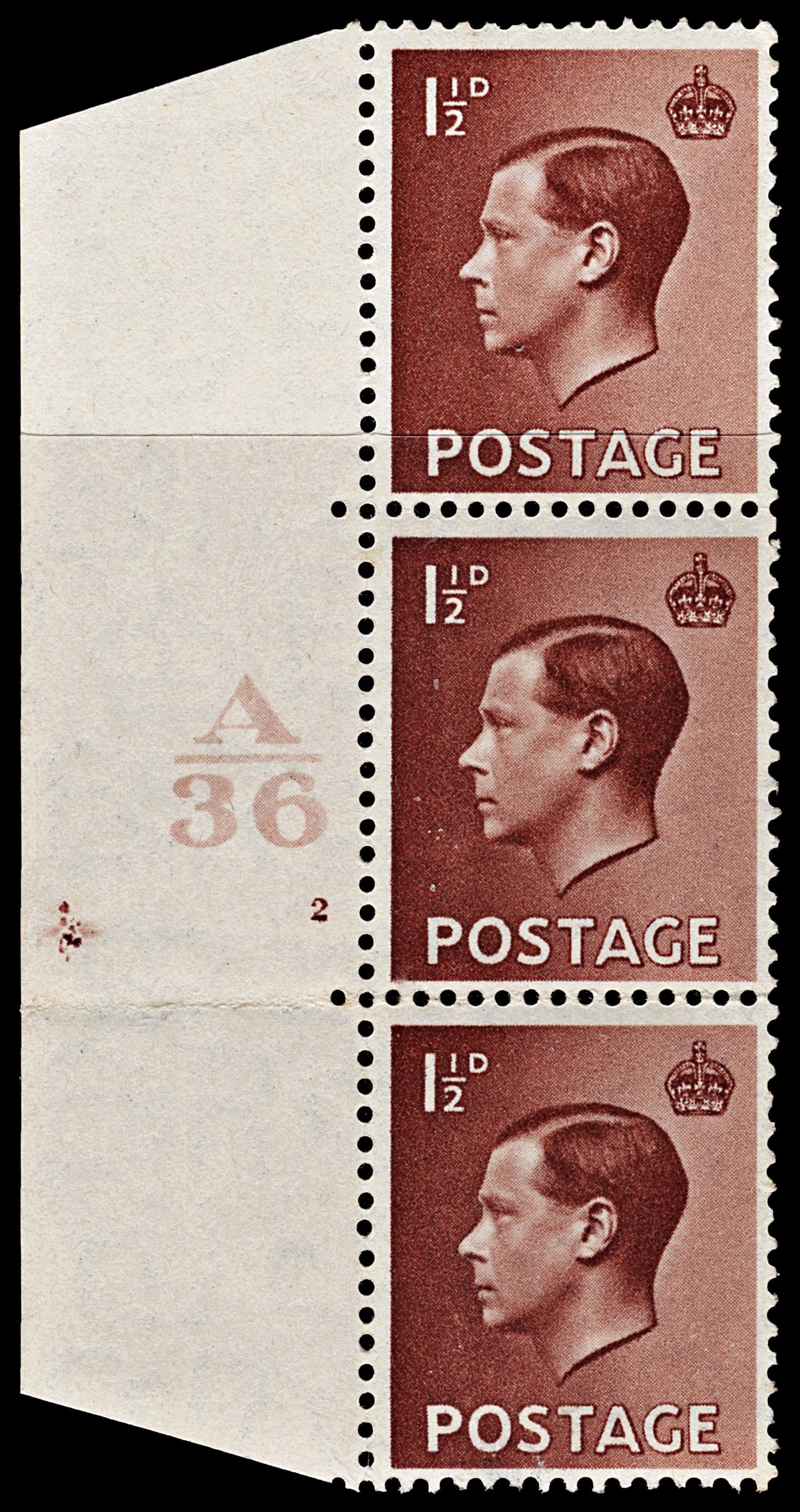 3999 GB SG459 1½d Brown. Control A36 Cyl 2 no dot. Abnormal 13394. Sc#232 Mi195X MNH Mint. C£80