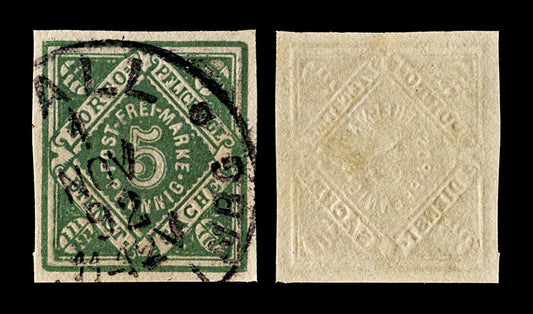 4049 Wurttemberg SGW M146 5pf Green Imperf 1890. MiW 103b Fine Used. C£165