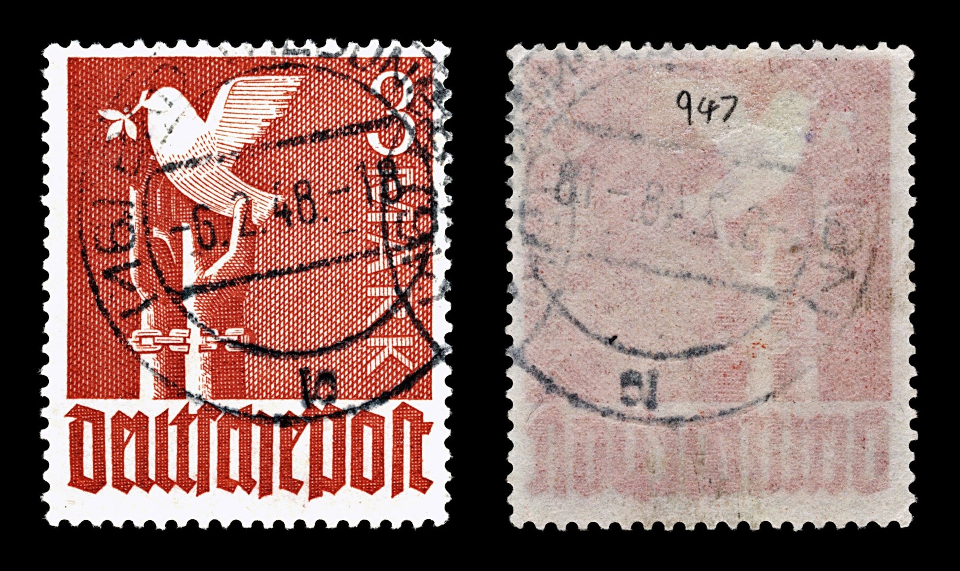 4073 Germany SG947 3 Mark Brownish Red. 1947. Sc#576 MiTZ 961 Fine Used. C£26