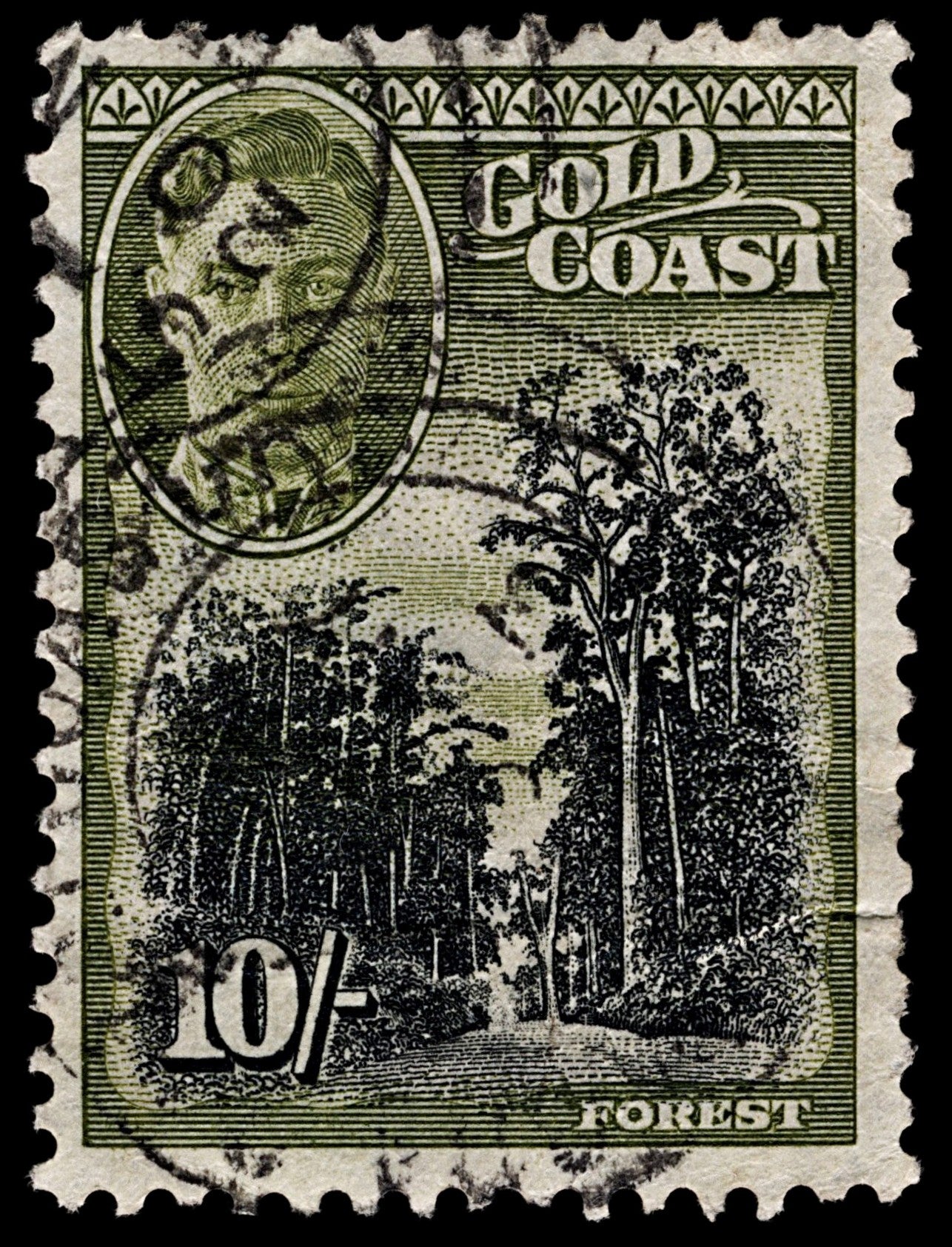 4081 Gold Coast SG146 10s Black & Sage-Green. 1948. Sc#141 Mi131 Average Used. C£17