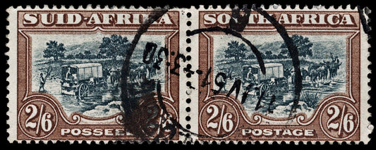 4138 South Africa SG121 2s6d Black-Green & Brown. Pair. 1949. Mi201-202 Fine Used. C£30