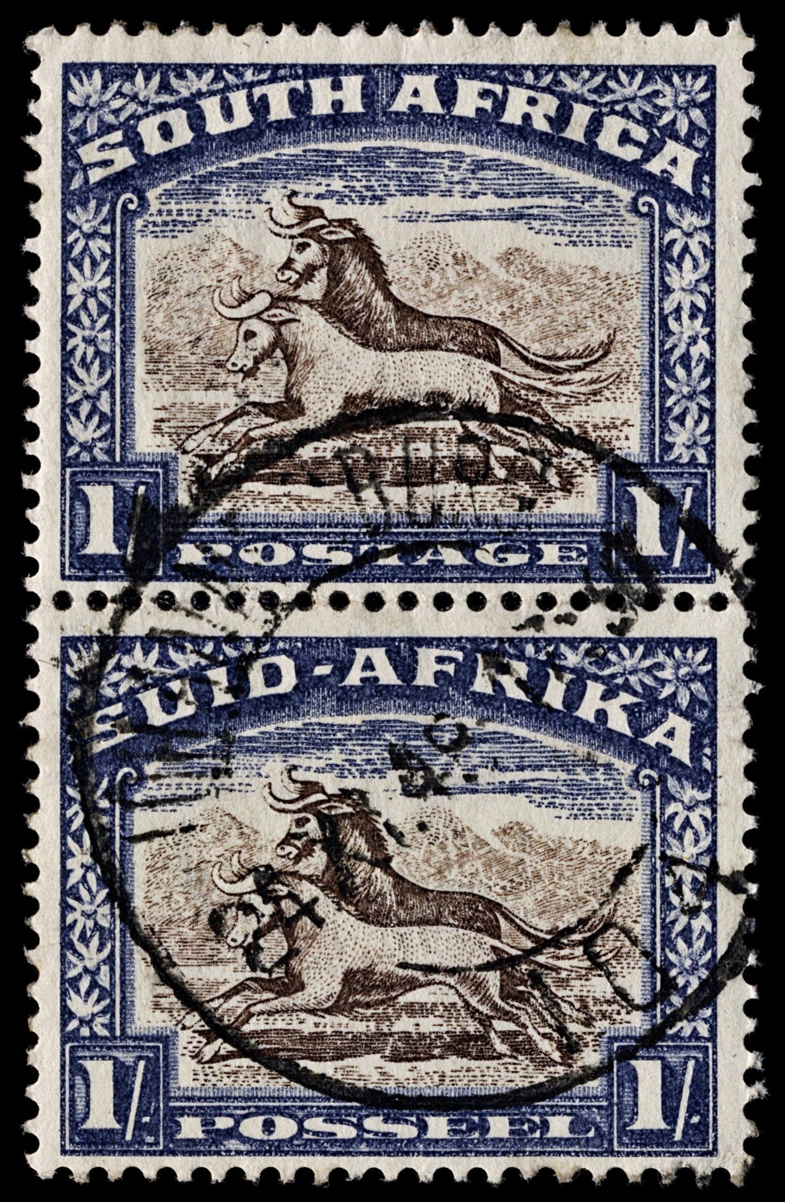 4139 South Africa SG62 1s Blue & Brown. Pair. 1939. Sc#62 Mi89-90 Fine Used. C£18