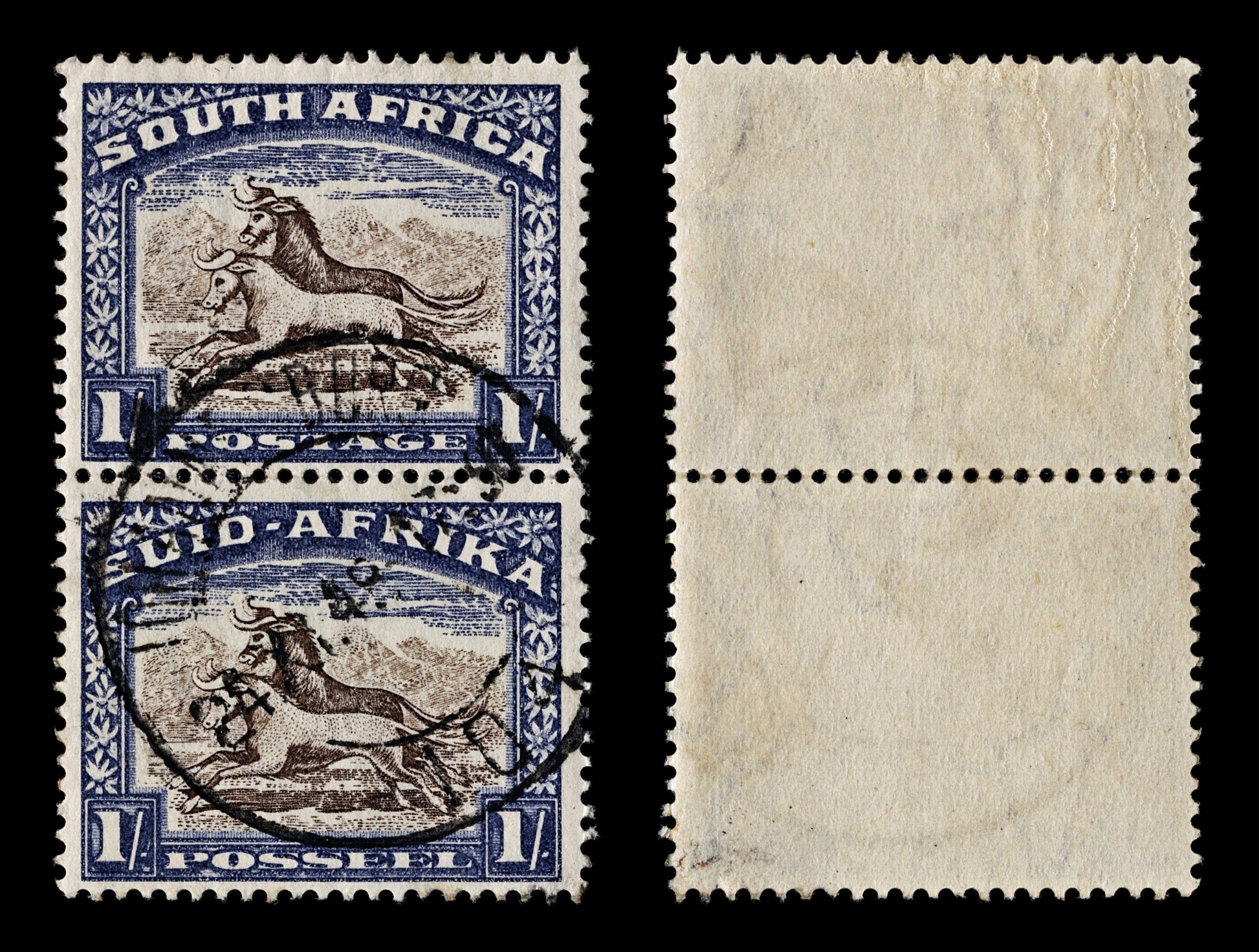 4139 South Africa SG62 1s Blue & Brown. Pair. 1939. Sc#62 Mi89-90 Fine Used. C£18