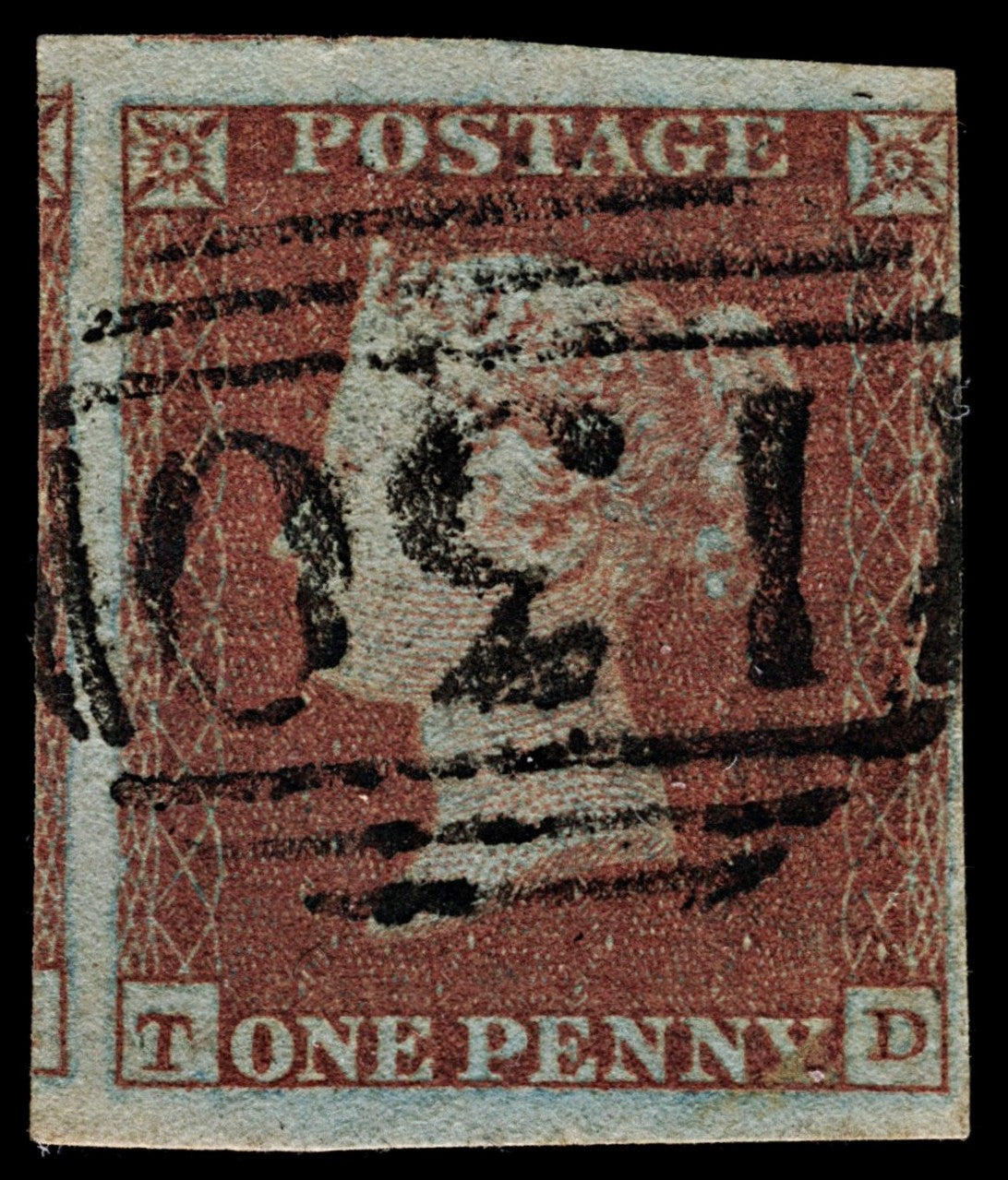 4164 GB SG8 1d Red. 3 Margins. Plate 120. "TD". 1841. Sc#3 Mi3 Fine Used. C£42