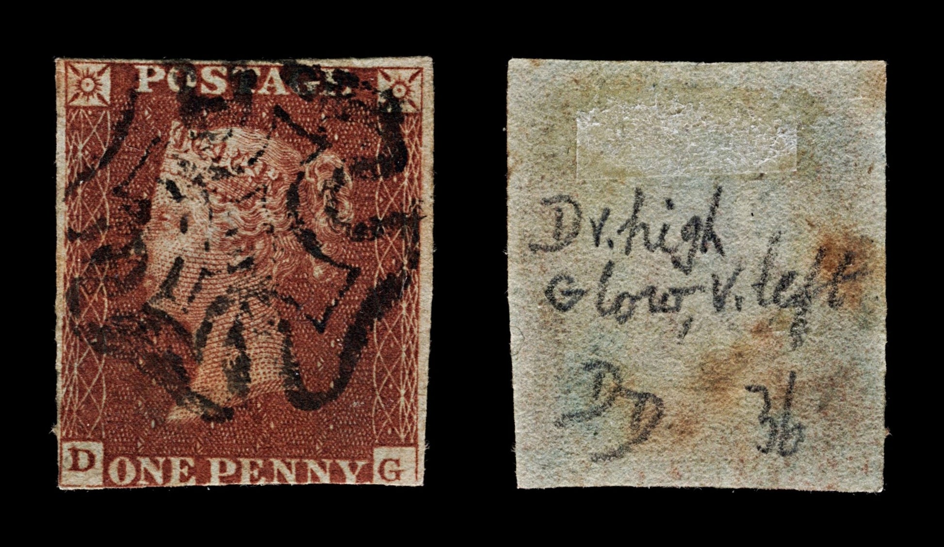 4168 GB SG8 1d Red. 3 Margins. Plate 36. "DG". 1841. Sc#3 Mi3 Fine Used. C£65