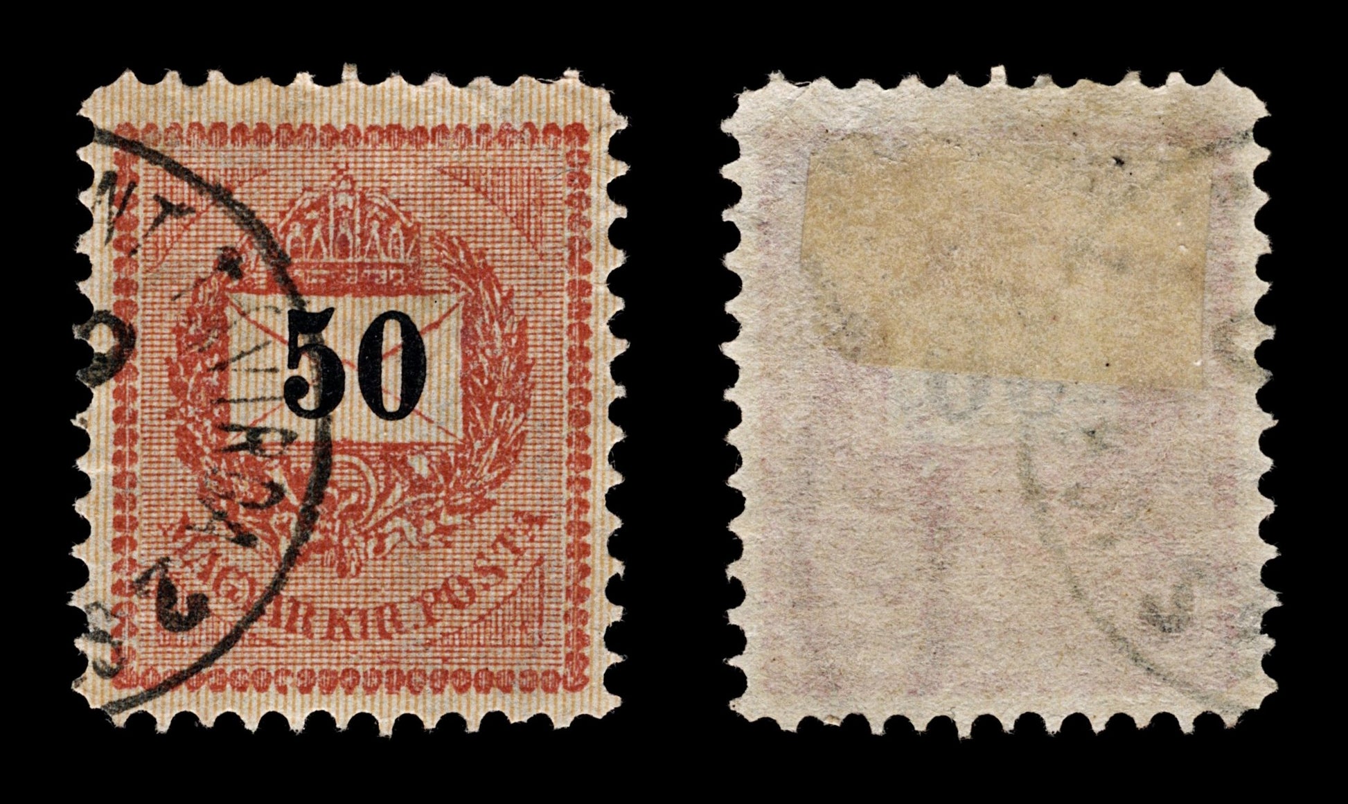 4198 Hungary SG63Ba 50k Red. P11½. Yellowish Paper. Circle Wmk. 1899. Sc#46c Mi52YB Fine Used. C£350