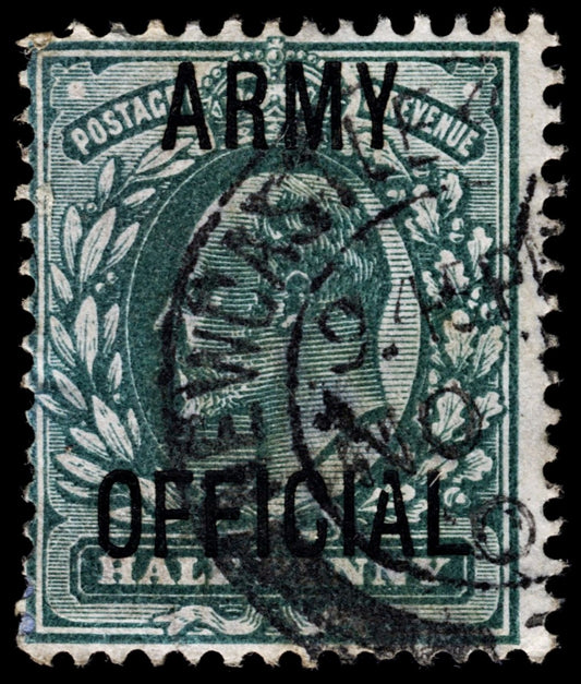 4200 GB SG O48 ½d Green. "ARMY OFFICIAL". Broken "A" in "OFFICIAL". 1902. Sc# O59 Mi D12 Good Used. C£60