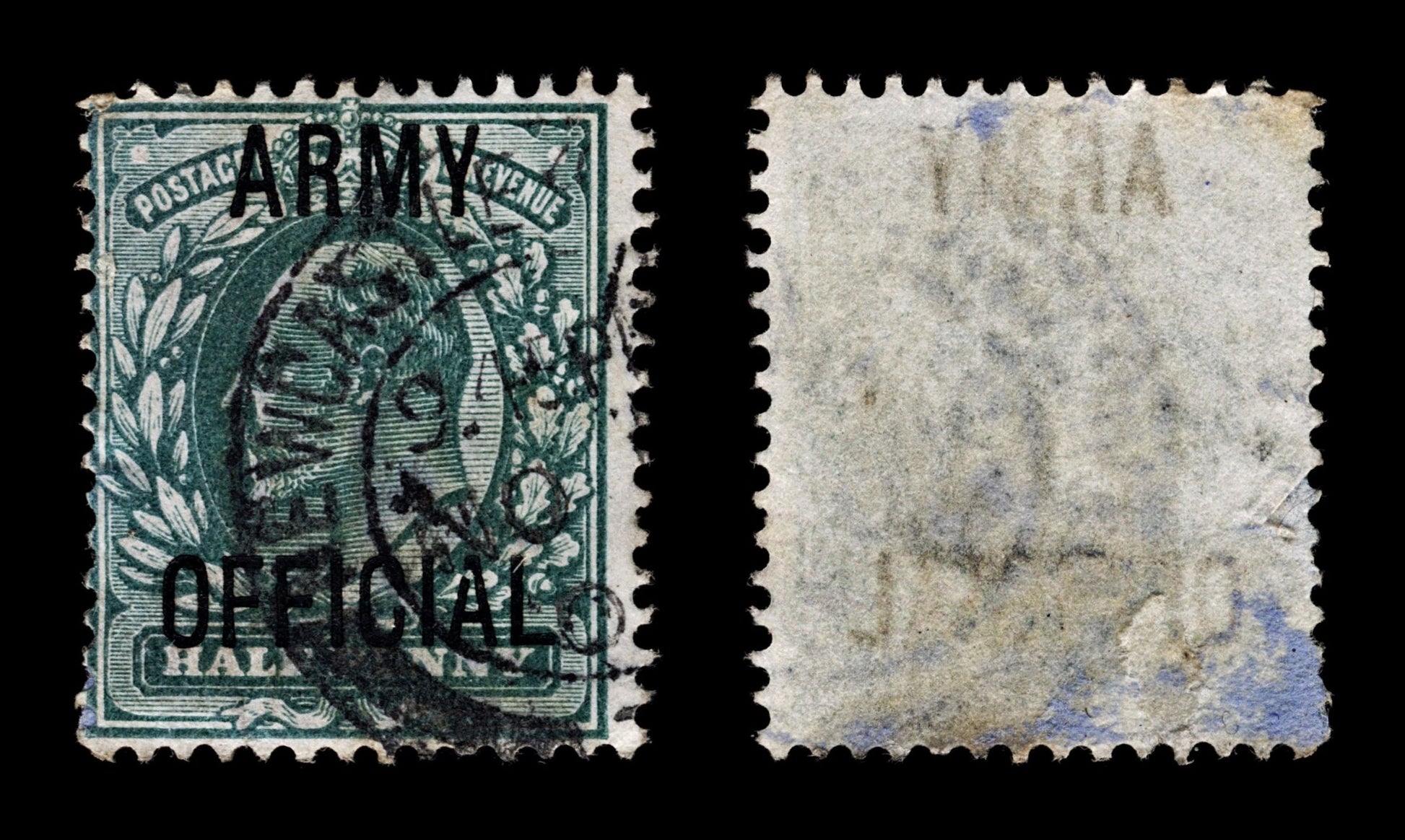 4200 GB SG O48 ½d Green. "ARMY OFFICIAL". Broken "A" in "OFFICIAL". 1902. Sc# O59 Mi D12 Good Used. C£60