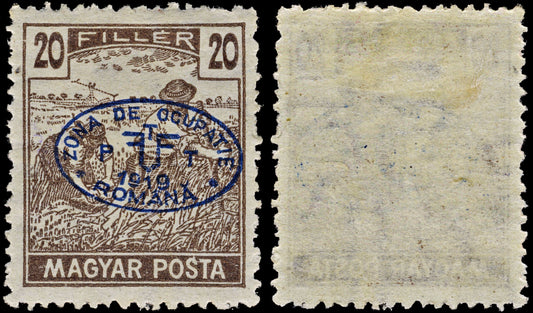 3855 Romanian Occ. of Debrecen Mi20, Sc# 2N11 SG16 1919 20f Brown. Blue Overprint. c£125