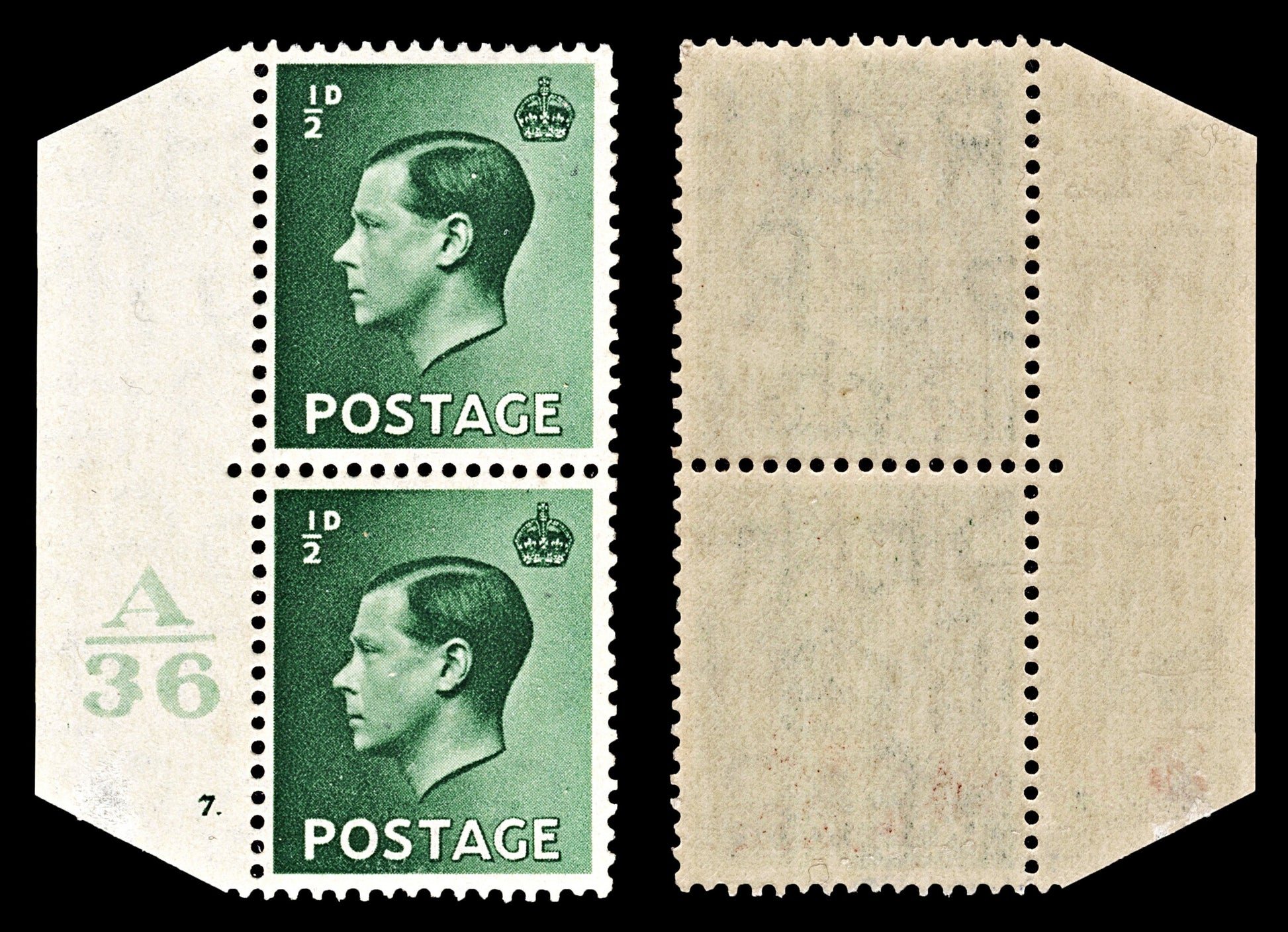 3991 GB SG457 ½d Green. Control Block A36 Cyl 7 Dot. Abnormal 13394. Sc#230 Mi193X MNH Mint. C£35