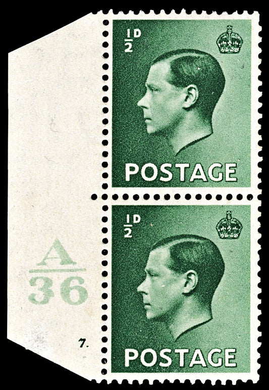 3991 GB SG457 ½d Green. Control Block A36 Cyl 7 Dot. Abnormal 13394. Sc#230 Mi193X MNH Mint. C£35