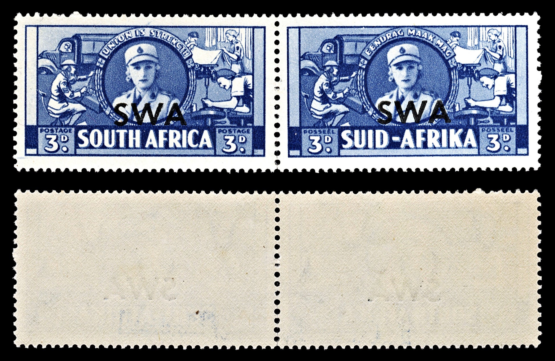 4011 South-West Africa SGSW 117 3d Blue. Bilingual Pair 1941. Sc#SW 139 MiSW 222/223 MNH Mint. C£24